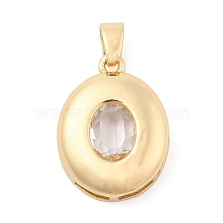 Rack Plating Brass Pendants, Oval Shaped Glass Charms, Long-Lasting Plated, Cadmium Free & Lead Free, Real 18K Gold Plated, Clear, 21x16x6mm, Hole: 3x5.5mm(KK-I710-12A-01)