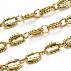 Handmade Alloy Link Chains, with Spool, Long-Lasting Plated, Soldered, Cowrie Shell Shape, Golden, Links: 15.5x9.5x2.5mm(LCHA-L001-01G)