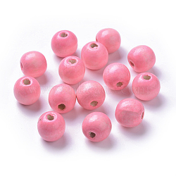 Dyed Natural Wood Beads, Round, Lead Free, Pink, 20x18mm, Hole: 4.5mm, about 400pcs/1000g(WOOD-Q006-20mm-07-LF)