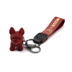 Imitation Leather Clasps Keychain, with Resin Pendants and Zinc Alloy Findings, Dog, Gunmetal, Dark Red, 18.3cm(KEYC-I113-01C)