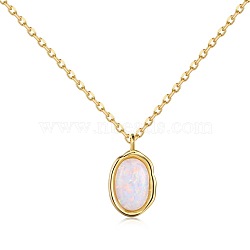 Oval 925 Sterling Silver Pendant Necklaces, with Synthetic Opal, Real 18K Gold Plated, 15.75 inch(40cm)(NJEW-P292-04G)