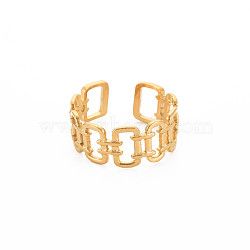 Ion Plating(IP) 304 Stainless Steel Open Rectangle Cuff Ring for Women, Nickel Free, Real 18K Gold Plated, US Size 8(18.1mm)(RJEW-S405-237G)