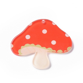 Opaque Acrylic Pendants, Mushroom, 30x35x2mm, Hole: 1.5mm