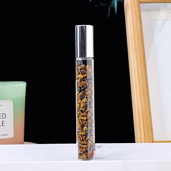 Natural Tiger Eye Chip Bead Roller Ball Bottles, with Cover, SPA Aromatherapy Essemtial Oil Empty Glass Bottle, 10.7cm, Capacity: 10ml(0.34fl. oz)