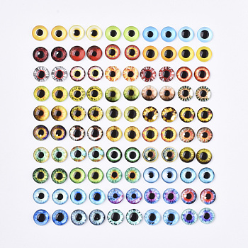 Flat Back Glass Cabochons, Dome/Half Round with Dragon Eye Pattern, Mixed Color, 12x4mm, 2pcs/color, 50 colors, 100pcs/bag