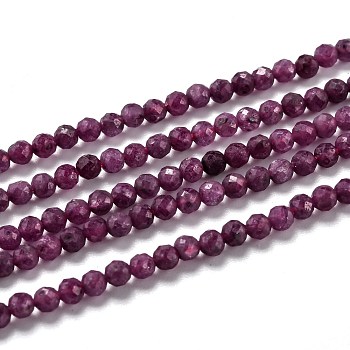 Natural Ruby/Red Corundum Beads Strands, Faceted, Round, 3mm, Hole: 0.5mm, about 135pcs/strand, 15.35 inch(39cm)