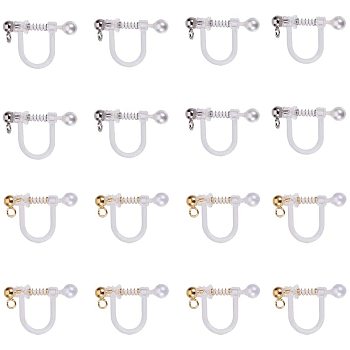 Plastic Clip-on Earring Findings, with Loop, Shell Pearl and 316 Surgical Stainless Steel Findings, Golden & Stainless Steel Color, 17.5x11.5x3mm, Hole: 1.1mm, 12pcs/box