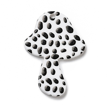 Autumn Theme Polka Dot Pattern Opaque Acrylic Pendants, for DIY Earring Accessories, Mushroom, Black, 34x24x2mm, Hole: 1.8mm