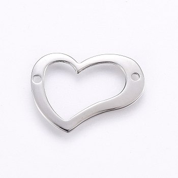 304 Stainless Steel Links connectors, Heart, Stainless Steel Color, 15x21x1mm, Hole: 1.4mm