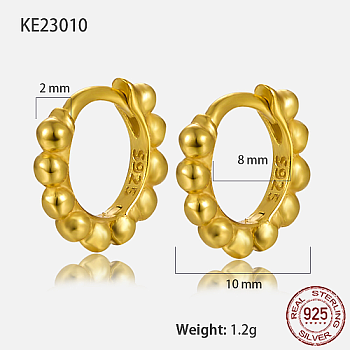 925 Sterling Silver Hoop Earrings, with S925 Stamp, Real 18K Gold Plated, 10x2mm