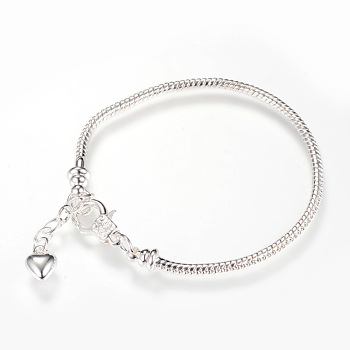 Brass European Style Bracelet Making, with Iron Extender Chain, Silver Color Plated, 7-5/8 inch(195mm)x2.5mm