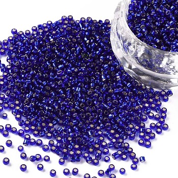12/0 Grade A Round Glass Seed Beads, Silver Lined, Midnight Blue, 12/0, 2x1.5mm, Hole: 0.3mm, about 30000pcs/bag