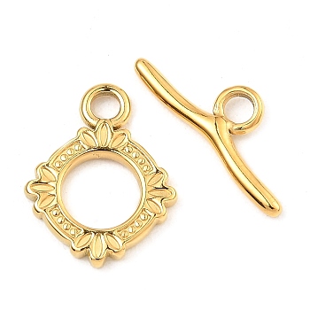304 Stainless Steel Toggle Clasps, Rhombus, Real 18K Gold Plated, Rhombus: 17.5x14x2mm, Bar: 7x19.5x2mm, Hole: 2.5mm