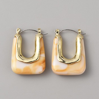 Acrylic Rectangle Hoop Earrings, Golden Alloy Jewelry for Women, PeachPuff, 30x22x8mm, Pin: 0.8mm