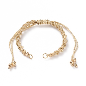 Adjustable Polyester Braided Cord Bracelet Making, with Brass Beads and 304 Stainless Steel Jump Rings, Golden, Wheat, Single Chain Length: about 5-1/2 inch(14cm)