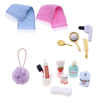 Alloy Bathroom Toiletries Set Mini Model, Micro Landscape Dollhouse Accessories, Pretending Prop Decorations, Mixed Shapes, 80x100x25mm