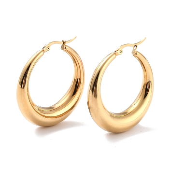 304 Stainless Steel Hoop Earrings, Hypoallergenic Earrings, Ring, Real 24K Gold Plated, 40x38.5x3.5~9mm, Pin: 0.8mm