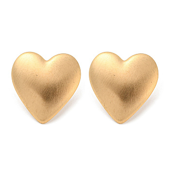 Light Gold 304 Stainless Steel Stud Earrings, Heart, 28x27.5mm