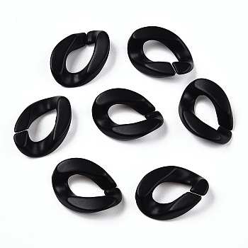 Opaque Spray Painted Acrylic Linking Rings, Quick Link Connectors, for Curb Chains Making, Frosted, Twist, Black, 23x16x5mm, Inner Diameter: 13x6.5mm, about 545pcs/500g