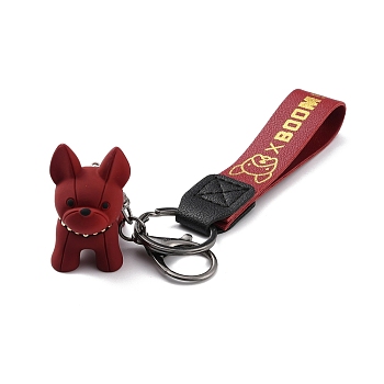 Imitation Leather Clasps Keychain, with Resin Pendants and Zinc Alloy Findings, Dog, Gunmetal, Dark Red, 18.3cm