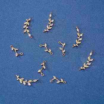 10Pcs Leaf Cubic Zirconia Charms, Brass Charm, for Jewelry Necklace Earring Making Crafts, Golden, 20x9mm, Hole: 1.5mm