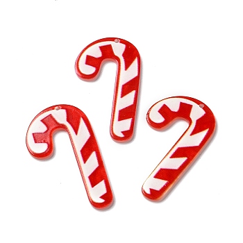 Christmas Resin Pendants, Opaque Charms for Christmas Party Decoration, Candy Cane, 46.5x26.5x2mm, Hole: 1mm