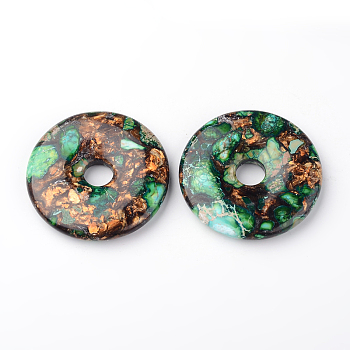 Assembled Bronzite and Imperial Jasper Big Pendants, Donut/Pi Disc, Dyed, Green, Donut Width: 20mm, 50x8~9mm, Hole: 10mm