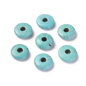 Natural Howlite Beads, Dyed, Flat Round/Disc, Turquoise, 15x5mm, Hole: 4mm