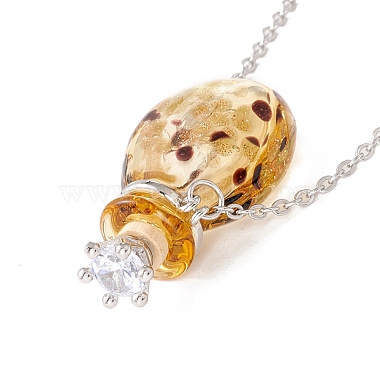 Glass Perfume Vial with Crown Pendant Necklace(NJEW-H218-01H)-5