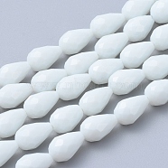Glass Beads Strands, Imitation Jade Beads, Faceted, teardrop, White, 15x10mm, Hole: 2mm(GLAA-R023-15x10mm-6)