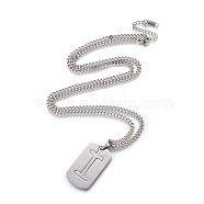 304 Stainless Steel Split Initial Pendant Necklaces, with Lobster Claw Clasps and Curb Chains, Rectangle with Letter, Letter.I, 27.55 inch(70cm), Pendant: 41x23x2mm(NJEW-L152-03I)