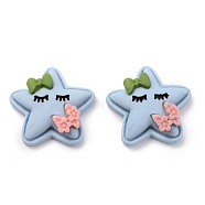 Resin Cabochons, Star with Bowknot & Flower, Light Sky Blue, 23.5x23.5x7.5mm(CRES-J043-05B)