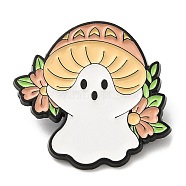 Halloween Theme Ghost Enamel Pin, Electrophoresis Black Zinc Alloy Brooch for Backpack Clothes, Mushroom, 30x30.5x1.5mm(JEWB-E023-06EB-03)