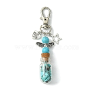 Glass Wishing Bottle with Synthetic Turquoise inside Pendant Decorations, Star & Heart Tibetan Style Alloy and Swivel Lobster Claw Clasps Charm, 86mm, Pendants: 58x21.5x13mm(HJEW-JM01741-01)