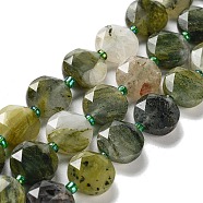 Natural Green Line Jasper Beads Strands, with Seed Beads, Faceted Hexagonal Cut, Flat Round, 12~12.5x5~6mm, Hole: 1.2~1.4mm, about 27~29pcs/strand, 15.55~15.75 inck(39.5~40cm)(G-NH0004-009)