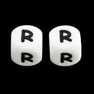 20Pcs White Cube Letter Silicone Beads 12x12x12mm Square Dice Alphabet Beads with 2mm Hole Spacer Loose Letter Beads for Bracelet Necklace Jewelry Making, Letter.R, 12mm, Hole: 2mm(JX432R)