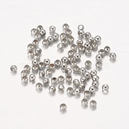 Iron Spacer Beads, Cadmium Free & Lead Free, Round, Platinum Color, about 2mm in diameter, 2mm wide, hole: 1mm, about 1343pcs/20g(X-E004)