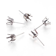 304 Stainless Steel Post Stud Earring Settings, Prong Earring Setting, Stainless Steel Color, Tray: 5.5~7.5mm, 17.5~18x8~9mm, Pin: 0.6mm(STAS-L207-10A)