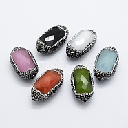 Faceted Natural Cat Eye Beads, with Polymer Clay Rhinestone, Oval, Mixed Color, 37~39x20~20.5x15~16mm, Hole: 1mm(PEAR-F006-51)