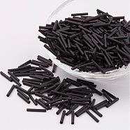 Glass Bugle Beads, Frosted Colours, Black, 9x2mm, Hole: 0.5mm, about 7000pcs/bag(SEED-E001-9mm-M49)