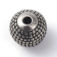 316 Surgical Stainless Steel Beads, Round, Antique Silver, 9.5x9mm, Hole: 1.8mm(STAS-F190-05AS)