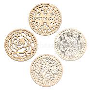 Wooden Basket Bottoms, Crochet Basket Base, for Basket Weaving Supplies and Home Decoration Craft, Flat Round with Flower, BurlyWood, 139.5x5mm, Hole: 6mm, 4 styles, 1pc/style, 4pcs/set(WOOD-GA0001-12)