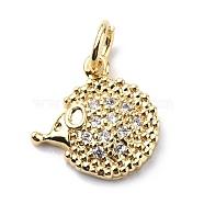 Brass Micro Pave Cubic Zirconia Charms, with Jump Ring, Hedgehog Charms, Real 18K Gold Plated, 12x11.5x2.4mm, Hole: 3.2mm(ZIRC-F131-10G)