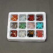 Gemstone Pendants, with Brass Clasps, Mixed Stone, Leaf, Mixed Color, 22x22x7mm, Hole: 6x2mm, 12pcs/box(G-S045-18-B)