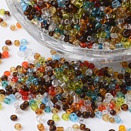 12/0 Transparent Colours Round Glass Seed Beads, Mixed Color, 2~3x1.5~2mm, Hole: 0.8~1mm, about 4166pcs/50g(X-SEED-K003-2mm-M11)