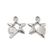 304 Stainless Steel Pendants Cabochon Settings, Star with Round Tray, Stainless Steel Color, 14.5x13x2mm, Hole: 1.6mm, Tray: 4mm(STAS-B032-21P)