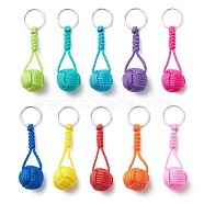 Braided Ball Rope Polyester Keychains, with 304 Stainless Steel Findings, Round, Mixed Color, 9.5cm(KEYC-JKC00422)