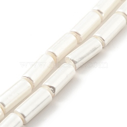 Electroplated Shell Pearl Beads Strands, Polished, Column, White, 14~15x6~6.5mm, Hole: 0.8mm, about 26pcs/strand, 15.28 inch(38.8cm)(BSHE-G027-07A-01)