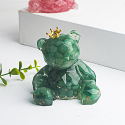 Natural Green Aventurine Crown Bear Display Decorations, Resin Figurine Home Decoration, for Home Feng Shui Ornament, 62x65x53mm(WG56055-07)