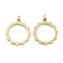 304 Stainless Steel Pendants, Laser Cut, with Jump Ring, Golden, Flower, 17x15x1mm, Hole: 2mm(STAS-G324-01I-G)